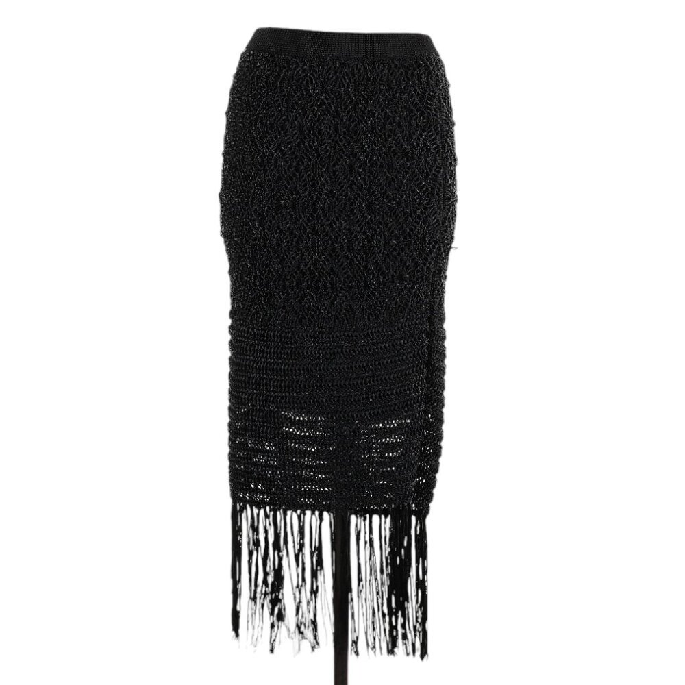 Club Monaco Black Midi Skirt w Fringe